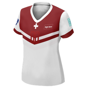 Camisa de futebol feminina estampada da Copa do Mundo da Suíça personalizada com foto