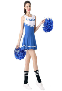 Traje de líder de torcida azul vestido extravagante uniforme de líder de torcida musical do ensino médio sem pom-pom